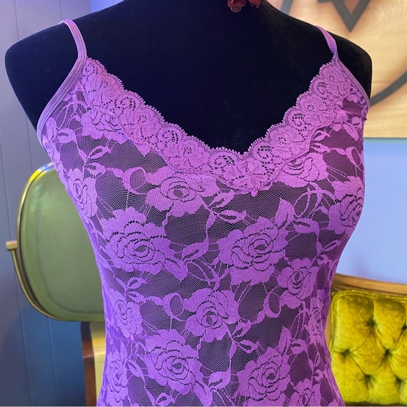 Y2K Purple Lace Lingerie Slip Dress – Sheer Floral Mini Size Medium - Picture 2 of 6